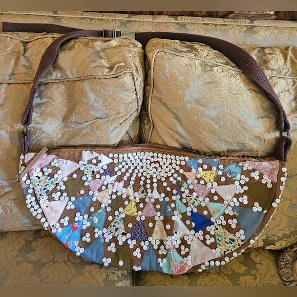 NWOT Free People Patchwork Buttons Large Sling Shoulder Bag